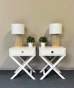 2 x Freedom White Bedside Tables