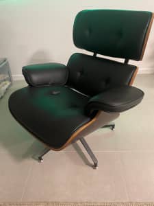 Replica Tall Eames Chair & Ottoman - Black Leather