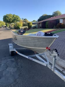 Savage Gull 340 Tinnie, outboard and trailer