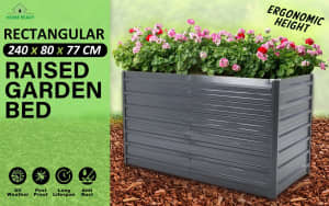 240 x 80 x 77cm Grey 2-in-1 Raised Garden Bed Galvanised Steel Planter