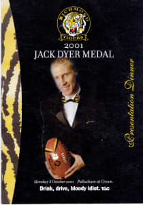 2001 JACK DYER MEDAL Menu Program BEST & FAIREST Matthew Knights on co
