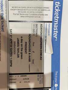 James Taylor tickets, Bimbadgen Estate 27/4 fantastic seats