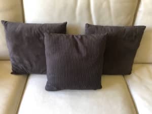 Three 3 x Brown Cushions - One in Stripes & Two in Suede