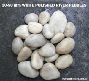 30-50/50-80mm WHITE POLISHED Garden PEBBLES and STONES- 20KG BAGS