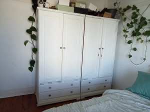 Solid wood wardrobes painted white