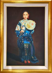 Two beautiful, framed oil paintings of Chinese women