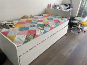 SINGLE Bed frame with underbed and storage includes 2 mattresses