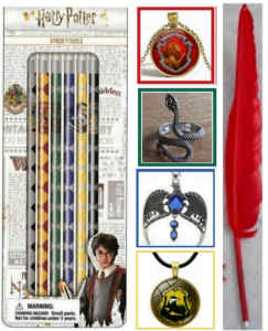 NEW Harry Potter Pencils with 4 House Emblems and Quill Pen