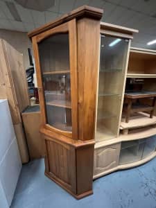 Pine corner display storage cabinet