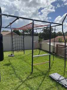 Outdoor kids play gym climbing net monkey bars rings