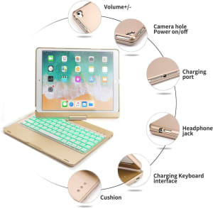 Folio ABS Bluetooth Backlit Keyboard Case for iPad 10.2 INCH GOLD