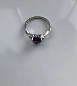 Amethyst and cubic zirconia on silver ring