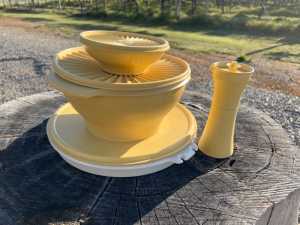 Lot of yellow Tupperware. Vintage 1970s.