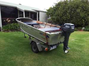 Quintrex Dingy Dart on Dunbier Trailer with 15hp Yamaha Outboard