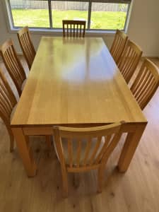 Dining suite, solid Tasmanian oak and chairs