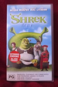 Shrek, Movie Video VHS Tape, 2001,PAL,Extended Ending