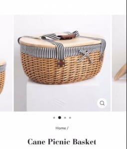 Picnic beach cane basket with cheese board lid Retail $199
