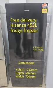 Free delivery Hisense 453L fridge freezer 4.5Energy stars Works fine