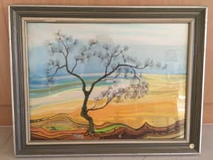 Sam Davey framed abstract countryside painting