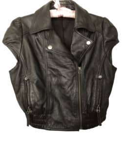 Vintage Lambskin Leather Vest Jacket, NZ, Sz Med,Cap Sleeves, Mint