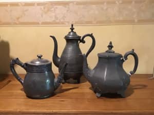 Pewter Antique teapots x 3
