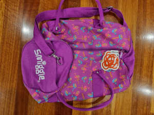 Smiggles Smiles Barrel Bag, purple, pink flamingos, unused, tags on