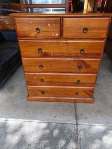 Sturdy Wooden Tallboy Dresser 6 Draws Bedroom Furniture