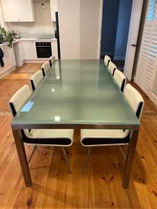 Large 8 Seater Glass Dinning Table & Chairs