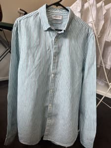 Industrie Green/White Stripe Linen Shirt size Medium
