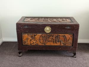 Antique Chinese Carved Camphor Wood Chest