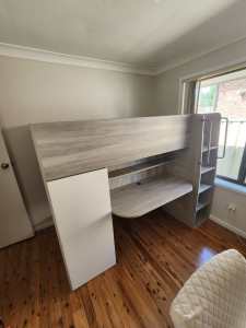 King Single Loft Bed with Desk and Storage 