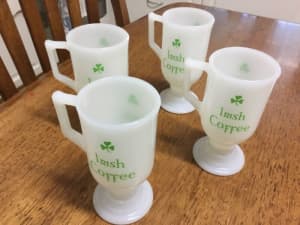 Four Milk Glass Irish Coffee Pedestal Mugs