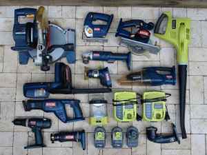 Large Collection of Ryobi Cordless Power Tools with Batteries