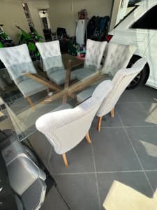 PRICE DROP 8 Seater Glass Dining Table with Chairs