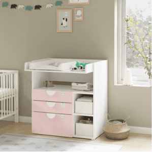 Baby Changing Table, White Pale Pink/With 3 Drawers