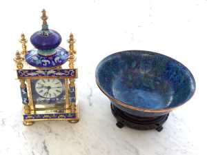 Cloisonné clock and bowl