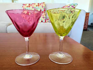Two 1930s liqueur glasses - Acid glass and Rose Glass