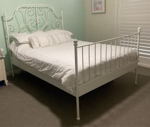 white metal double bed frame