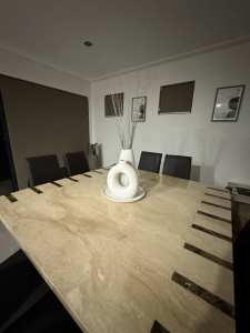 Marble Square Dining Table & Side Board & Lamp Table 