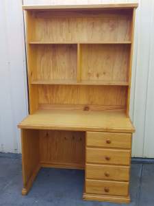 Pine Desk with Hutch and Drawers