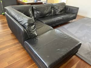 Nick Scali black leather lounge with Chaise