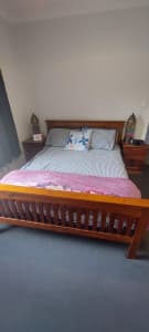 Wooden queen bed with sidetables