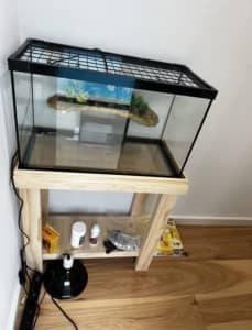 turtle tank, including wooden fitted stand