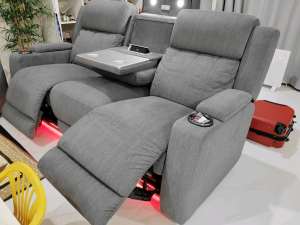 Fabric Sofa Recliner Built in Power Sockets USB Cup hold Harvey Norman