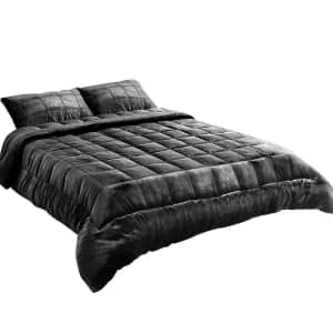 Queen Size Charcoal Giselle Bedding Faux Mink Quilt