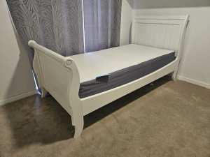 Sleigh bed and mattress - single