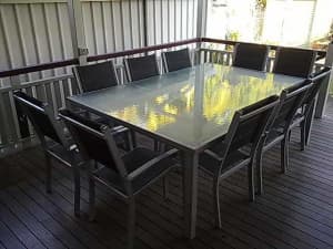 Outdoor setting, glass top aluminium table, seating 10 people