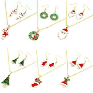 GOLD GP Christmas CANE RED Jingle BELL SANTA BELL Necklace Earring Set