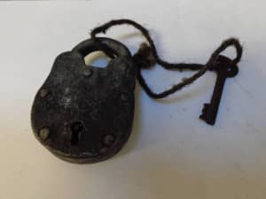 Old Antique Vintage Iron Lock with Key