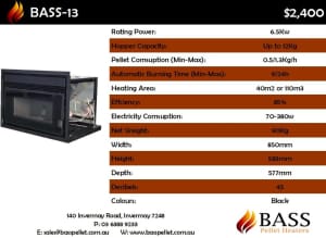 Bass13 In-built Pellet Heater - Save $650 Discontinued Stock Clearance
